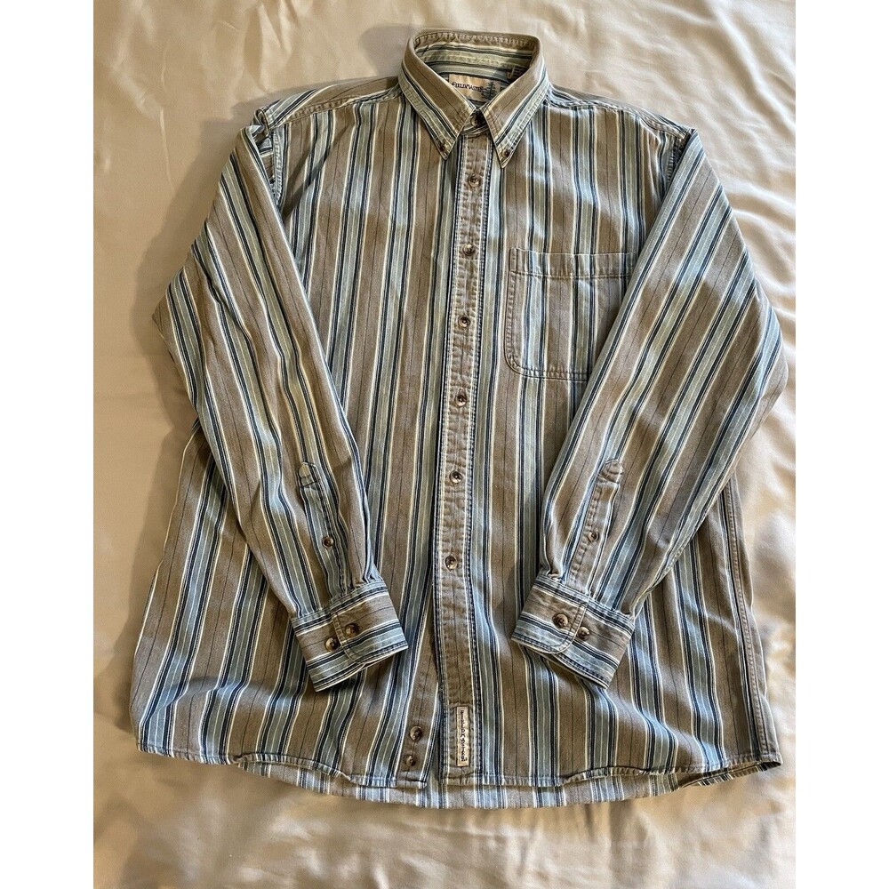 Fieldmaster Shirt Men’s Size M Blue Striped Heavy Cotton Long Sleeve